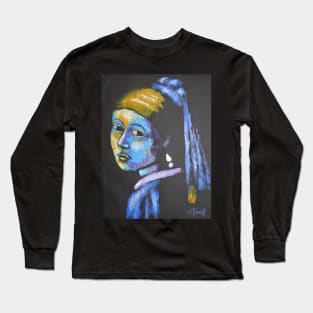 Girl With A Pearl Earring And Yellow Scarf - Portrait Long Sleeve T-Shirt